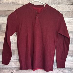 LL Bean Mens River Driver Henley Thermal Wool Large Red Outdoor Hiking Two Layer